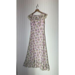 Vintage Sylvia Ann Cottagecore Prairie Floral Maxi Dress Union Made USA Size 10